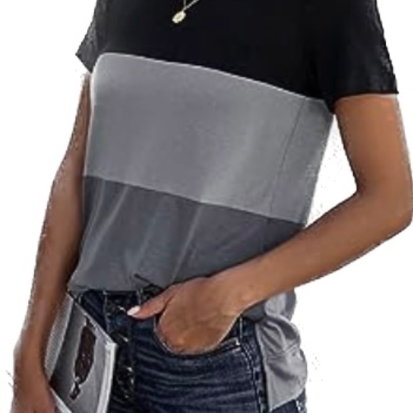 EVALESS Striped Color Block Short Sleeve Top - Picture 2 of 4